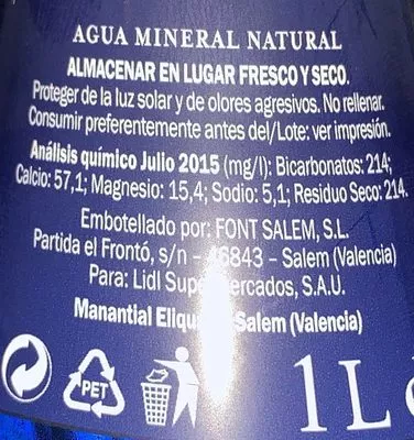 Lista de ingredientes del producto Eliqua2 - Agua mineral natural Naturis 