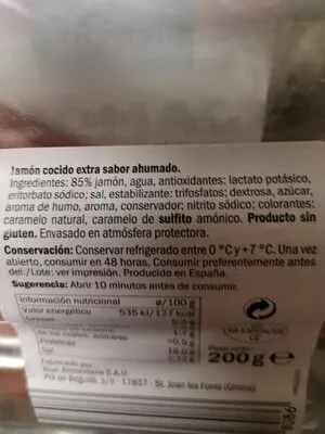 Lista de ingredientes del producto Jambon cuit braisé Realvalle 