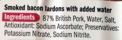 Lista de ingredientes del producto Smoked bacon lardons WARREN & SONS 200g