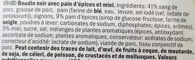 Lista de ingredientes del producto Boudin noir avec pain d'épices et miel Délicieux 300 g