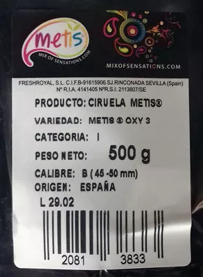 Lista de ingredientes del producto Ciruela Metis 500 g