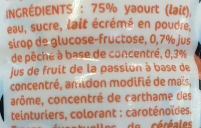 Lista de ingredientes del producto Mil'Wep Saveur Pêche Passion Milbona 806 ml