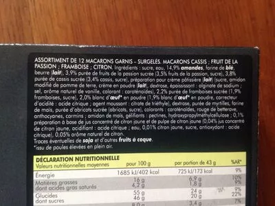 Lista de ingredientes del producto Macarons Surgelés Lidl 