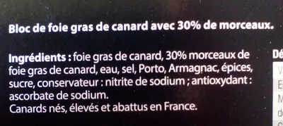 Lista de ingredientes del producto Foie gras de canard Deluxe 300 g