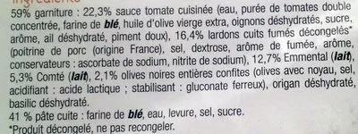 Lista de ingredientes del producto Pizza aux Lardons et Comté Toque du Chef, Lidl 470 g