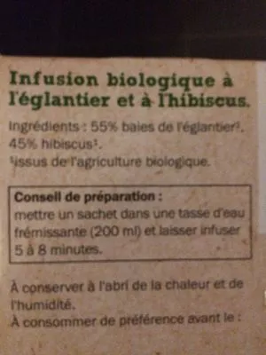 Lista de ingredientes del producto Infusion Bio Eglantier Hibiscus Lord Nelson 20×2,75g=55g