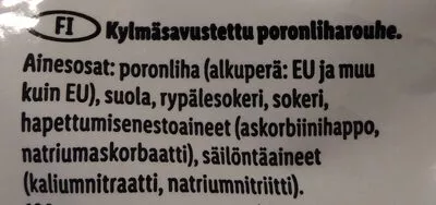 Lista de ingredientes del producto Kylmäsavustettu Pororouhe Deluxe, Wildea, Lidl 150g