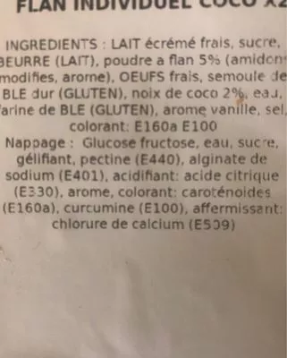 Lista de ingredientes del producto Flan Individuel Coco *2 Auchan 2 parts