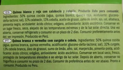 Lista de ingredientes del producto Quinoa calabacín y cebolla My Best Veggie 210 g