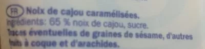 Lista de ingredientes del producto Caramelised cashews Eridanous 120 g