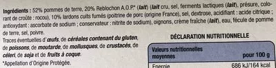 Lista de ingredientes del producto Tartiflette au Reblochon de Savoie Saveur De Nos Regions 300 g