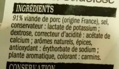 Lista de ingredientes del producto Chair à saucisse L'étal Du Boucher, Lidl 500 g