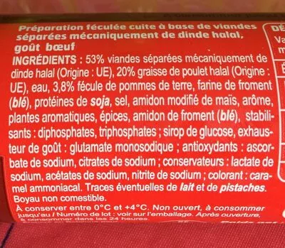 Lista de ingredientes del producto Halal cachir goût boeuf  