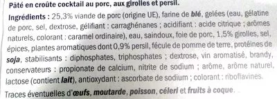 Lista de ingredientes del producto Pâté en Croûte Cocktail Persillé aux Girolles Deluxe, Lidl 450 g