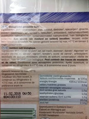 Lista de ingredientes del producto Delikatess Kochschinken Dulano 80 g