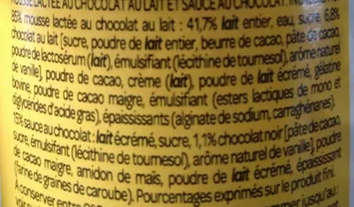 Lista de ingredientes del producto Mousse au Chocolat Milbona 236 g