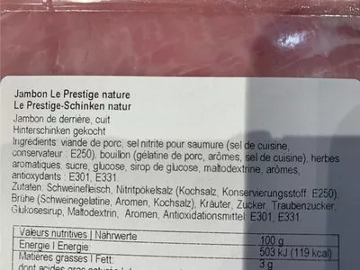 Lista de ingredientes del producto Del maitre prestige Del Maitre 4 tranches