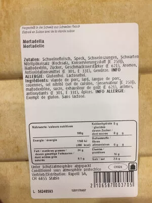 Lista de ingredientes del producto Mortadella Supersottile 0,137 kg