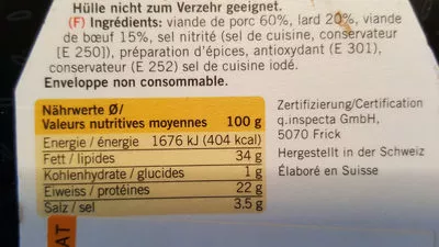 Lista de ingredientes del producto Saucisse fumée Emmental Qualité & Prix 1