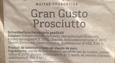 Lista de ingredientes del producto Gran Gusto prosciutto Bell 131g