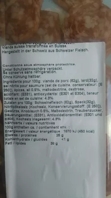 Lista de ingredientes del producto Saucisse à l'ail Epagny SA 83 g.