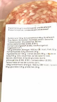 Lista de ingredientes del producto Salami Alfredo fin  99 g