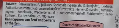 Lista de ingredientes del producto Bauchspeck geräuchert Gut Drei Eichen 