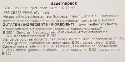 Lista de ingredientes del producto Lard paysan Malburner 122 g