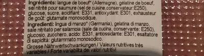 Lista de ingredientes del producto Langue de boeuf tranche Migros 