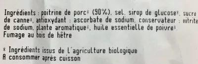 Lista de ingredientes del producto Poitrine Fumée La Vie Claire 