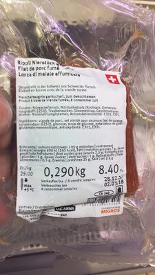 Lista de ingredientes del producto Filet de porc fumé  290 g