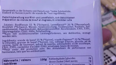 Lista de ingredientes del producto Merguez cru 7 pièces Migros 258 g