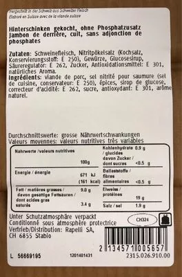 Lista de ingredientes del producto Proscuiutto cotton Puccini Rapelli 213 g