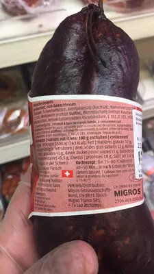 Lista de ingredientes del producto Saucisson de Fribourg Migros 386 g