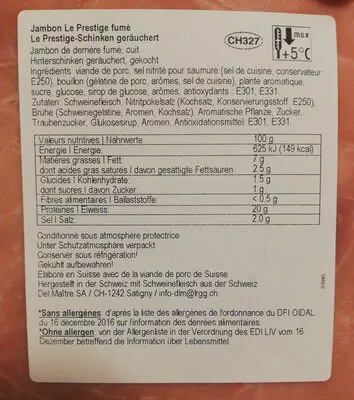 Lista de ingredientes del producto Le prestige fumé DelMaitre 142g