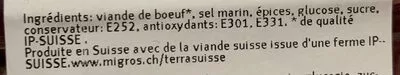 Lista de ingredientes del producto Viande séchée extra fin Migros 100g