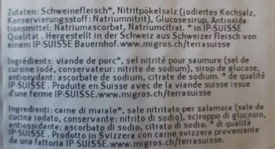 Lista de ingredientes del producto Lard à griller Terrasuisse, Migros 119 g