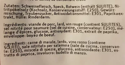 Lista de ingredientes del producto Chorizo traditionnel Gusto del sol 0.193 kg