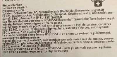 Lista de ingredientes del producto Selection Prosciutto Terrasuisse, Migros, Migros Sélection 