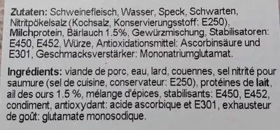 Lista de ingredientes del producto Bärlauch-Fleischkäse Migros 0,189