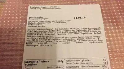 Lista de ingredientes del producto Jambon modèle cuit Terrasuisse 164 g