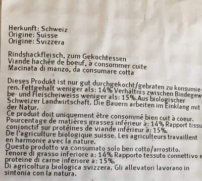 Lista de ingredientes del producto Viande hachée de bœuf Migros 