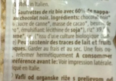 Lista de ingredientes del producto Schoko Reiswaffeln Bio Primo 