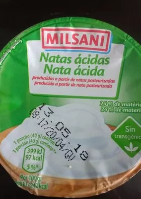 Lista de ingredientes del producto Nata ácida Milsani 200 g