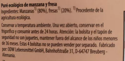 Lista de ingredientes del producto Puré de frutas Gutbio 4 x 100 g