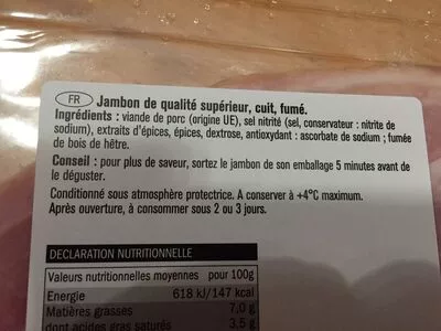 Lista de ingredientes del producto Jambon cuit fumé de tradition Saint Alby 