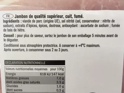 Lista de ingredientes del producto Jambon traditionnel fumé Saint Alby 207 g