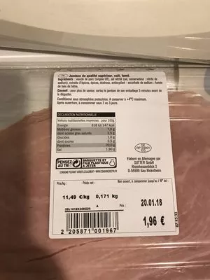 Lista de ingredientes del producto Jambon traditionnel fumé au bois deux êtres Saint Alby 