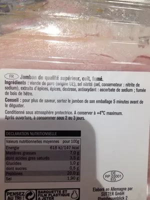 Lista de ingredientes del producto Jambon traditionnel fumé au bois de hetre Saint Alby 