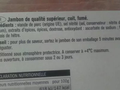 Lista de ingredientes del producto Jambon Saint Alby 